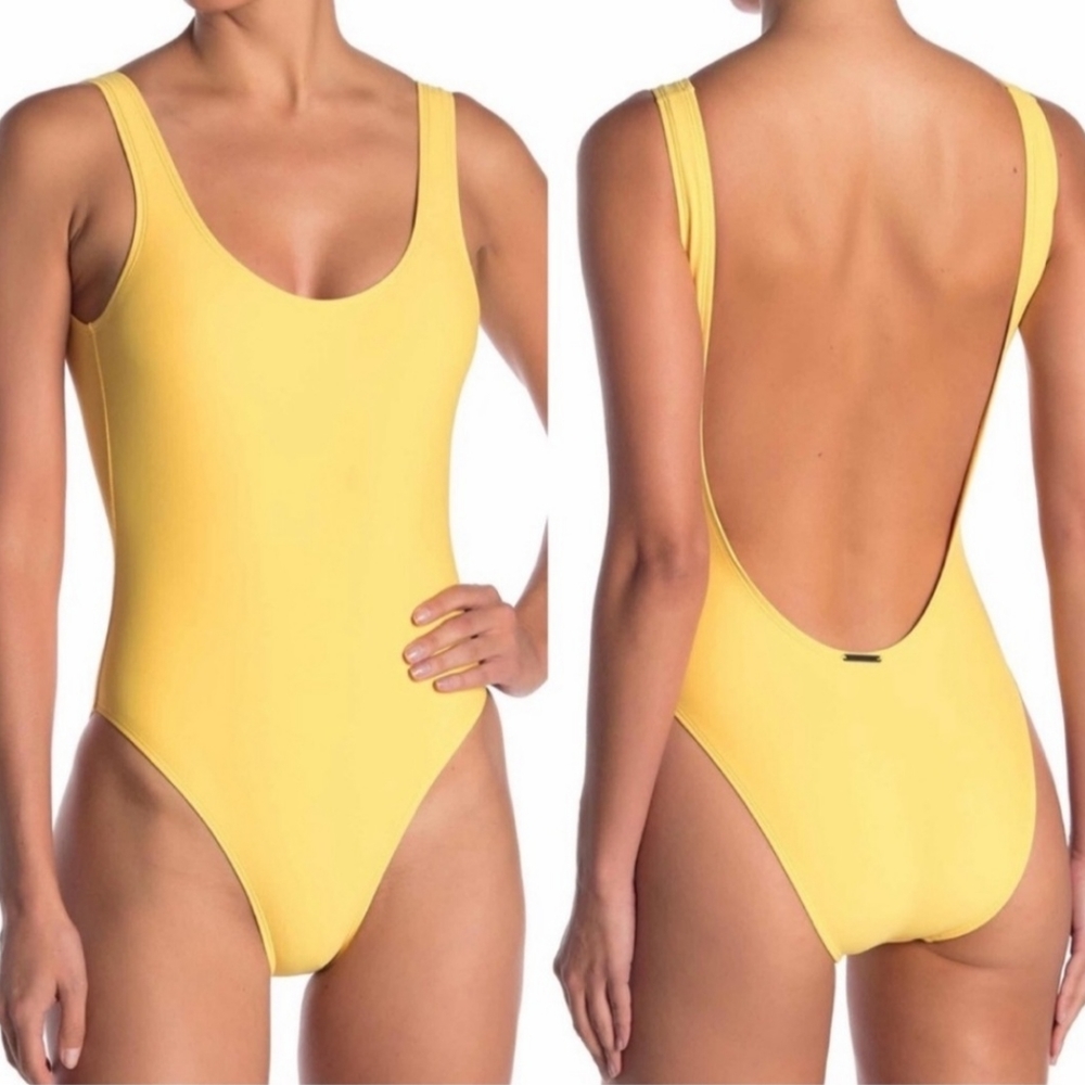 Neon Yellow - Low Back - One Piece Swimsuit - Size MEDIUM